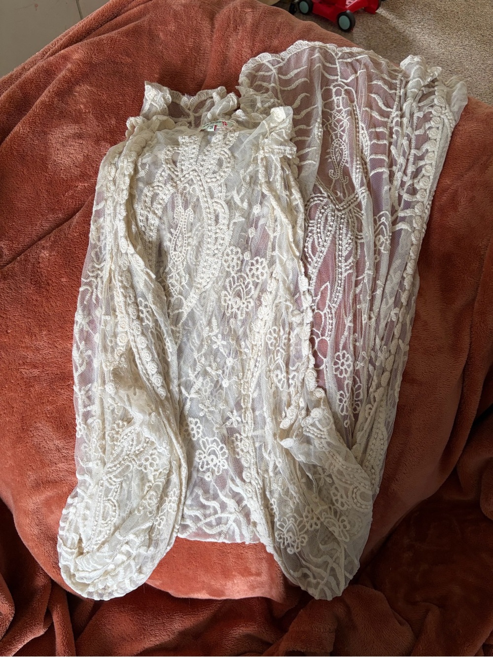 Vivid Importers of NY Ivory Sheer Crochet Lace Duster